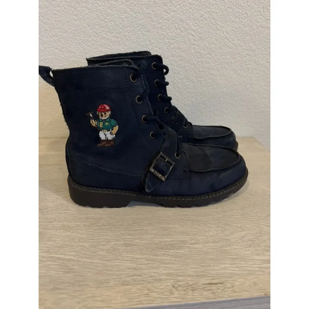 Polo Ralph Lauren Bear Ranger Navy Blue Leather Boots Men's Size 5 Women's 6.5